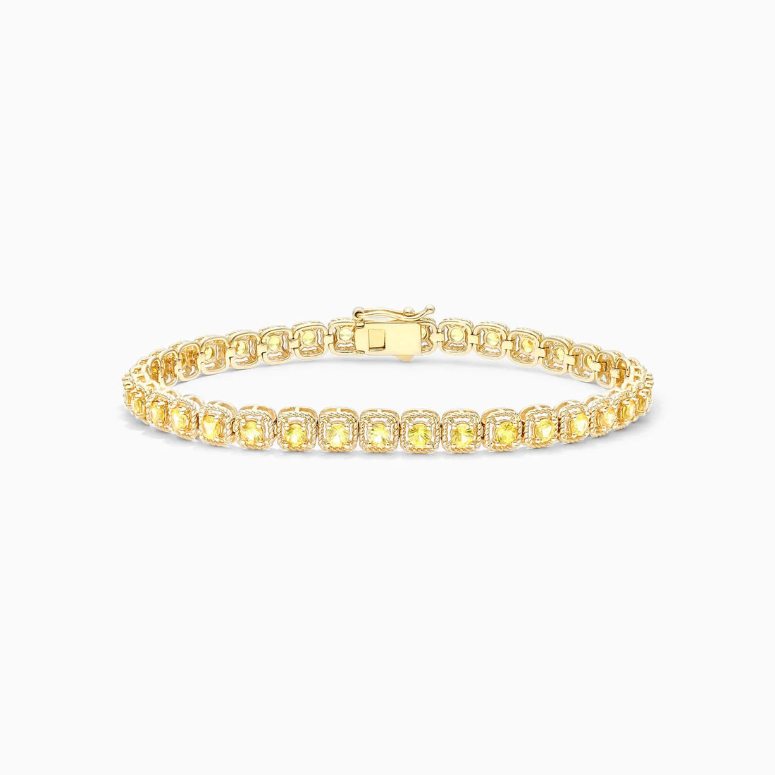 Pulseira Feminina de Ouro Amarelo 18k Riviera Halo de Safira Amarelo