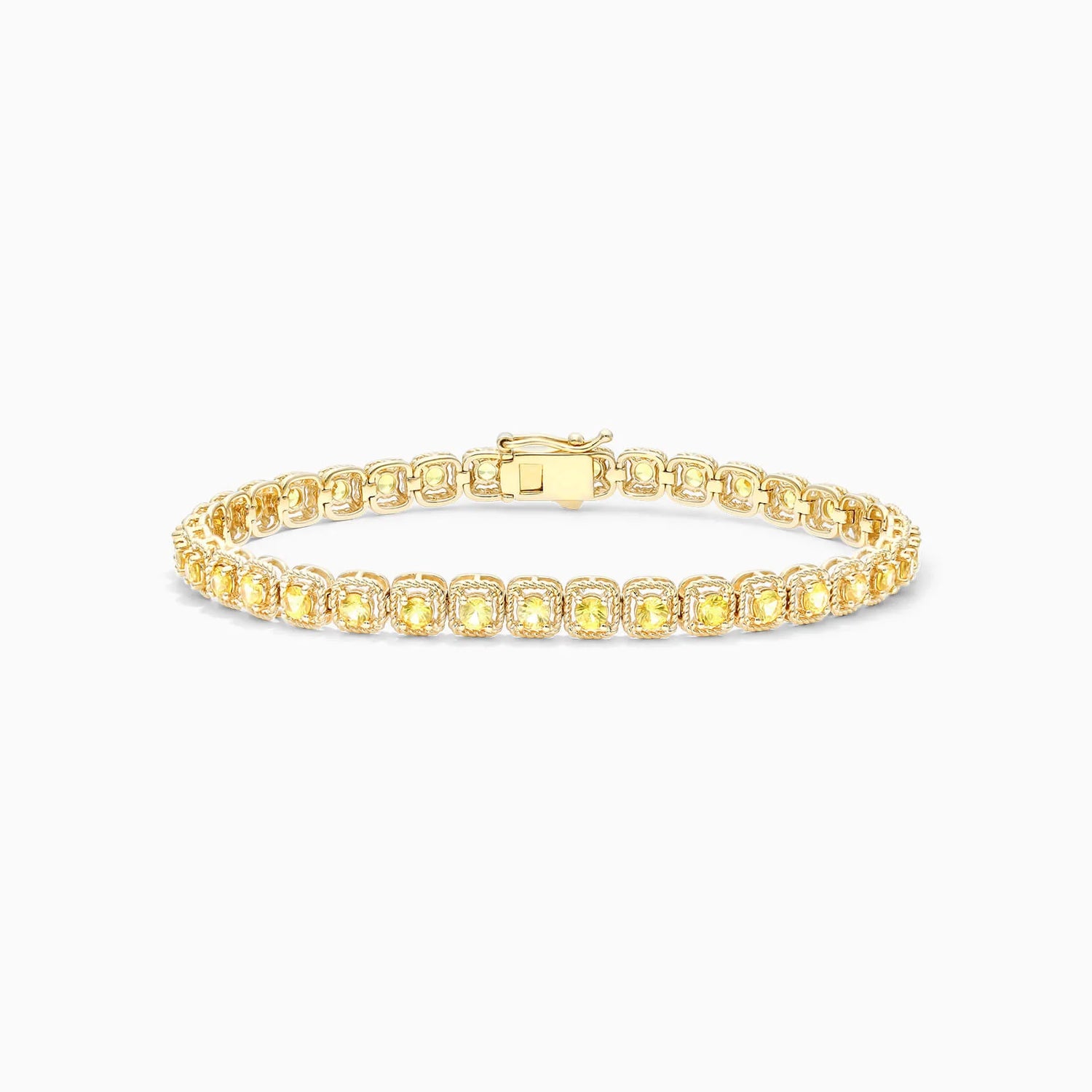 Pulseira Feminina de Ouro Amarelo 18k Riviera Halo de Safira Amarelo