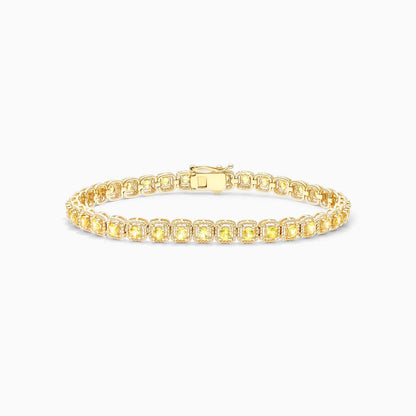 Pulseira Feminina de Ouro Amarelo 18k Riviera Halo de Safira Amarelo