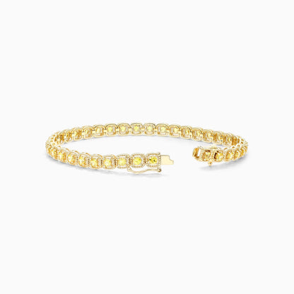 Pulseira Feminina de Ouro Amarelo 18k Riviera Halo de Safira Amarelo