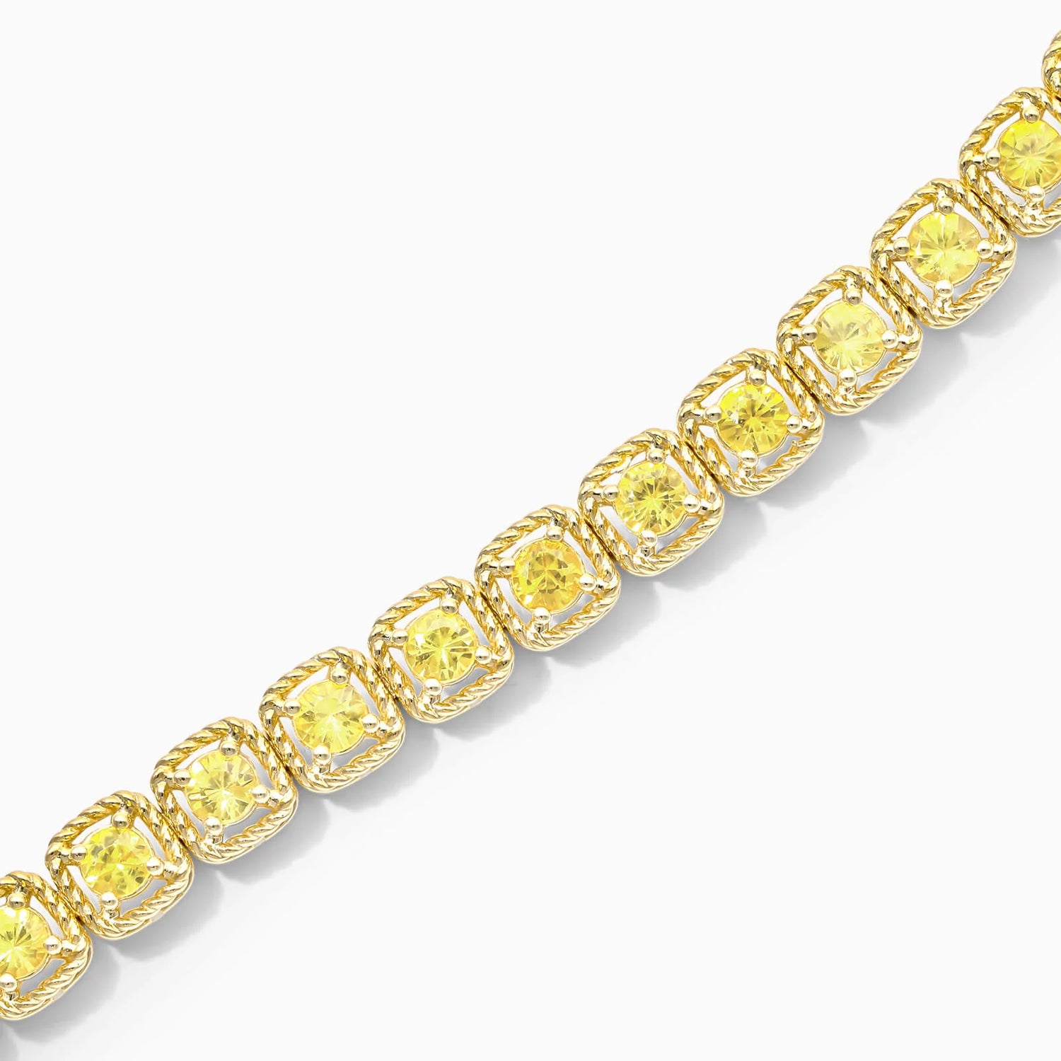 Pulseira Feminina de Ouro Amarelo 18k Riviera Halo de Safira Amarelo