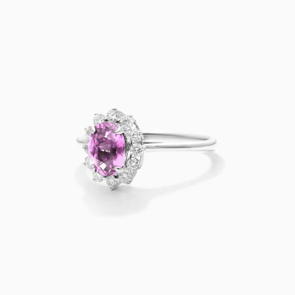 Anel De Safira Rosa Em Ouro 18k C/ Diamantes Brilhantes