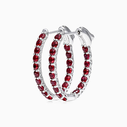 Brinco de Argola em Ouro Branco 18k e Rubi Redondos Luxo
