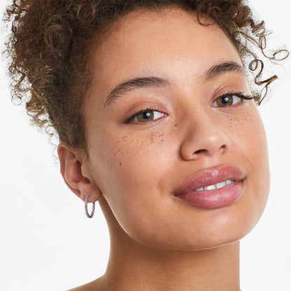 Brinco de Argola em Ouro Branco 18k e Safiras Rosa Luxo