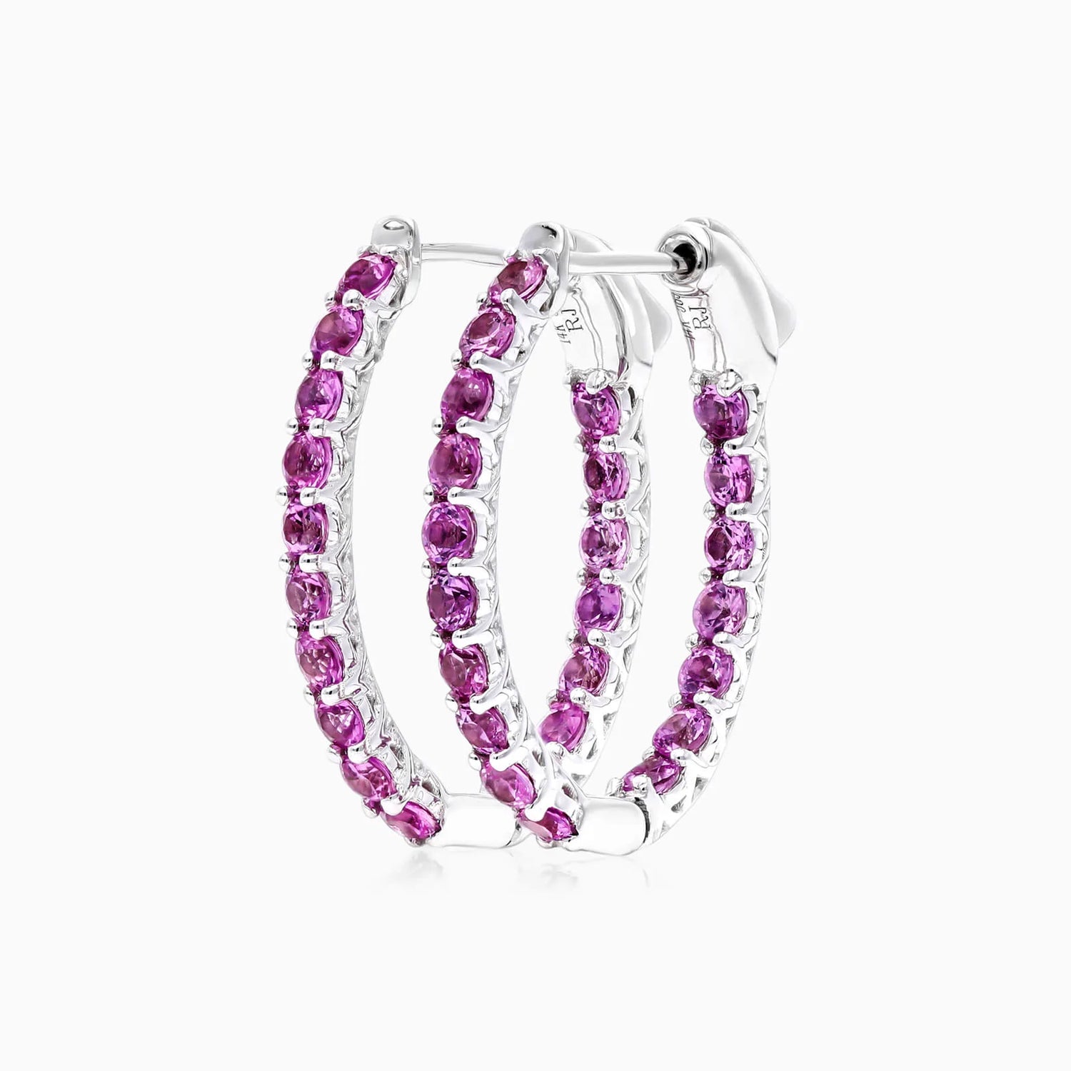 Brinco de Argola em Ouro Branco 18k e Safiras Rosa Luxo