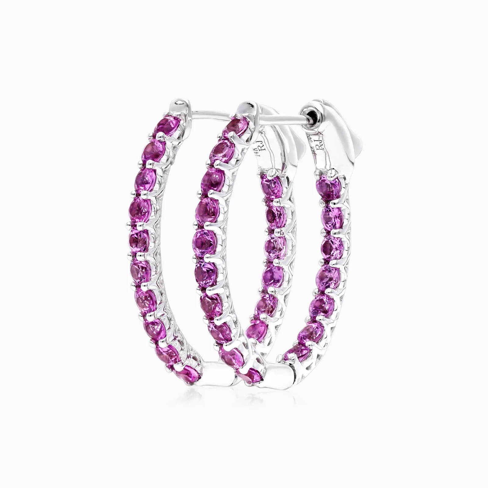 Brinco de Argola em Ouro Branco 18k e Safiras Rosa Luxo