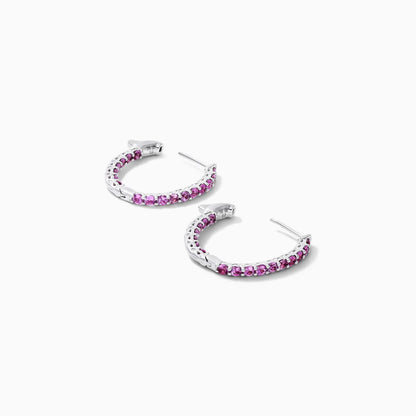 Brinco de Argola em Ouro Branco 18k e Safiras Rosa Luxo