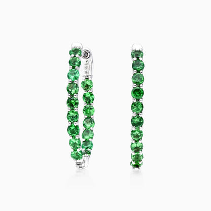 Brinco de Argola em Ouro Branco 18k e Esmeraldas Redondas Luxo