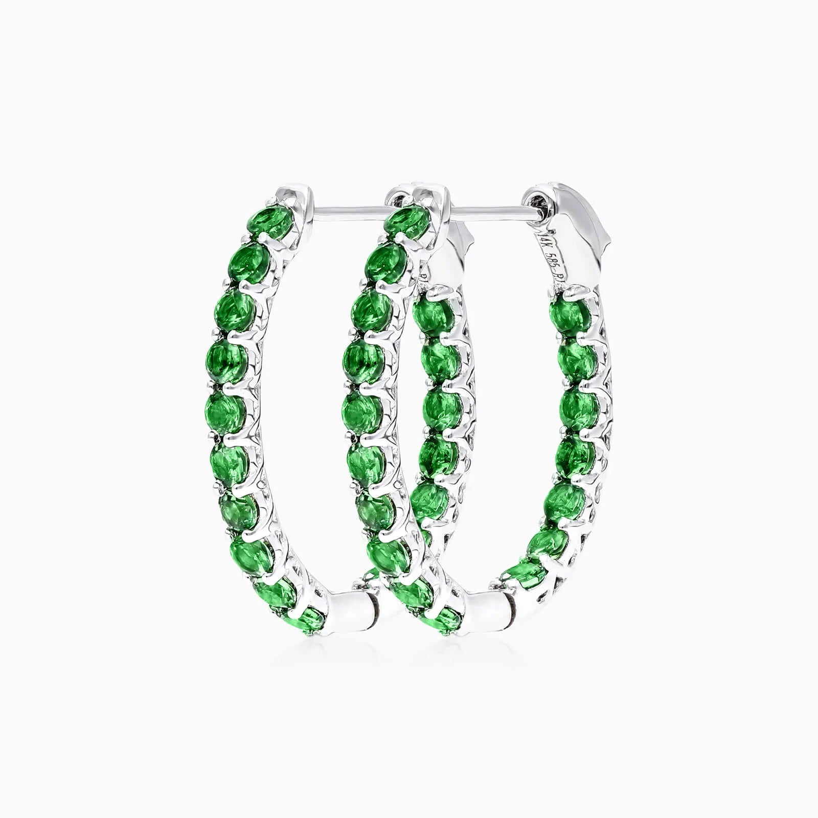 Brinco de Argola em Ouro Branco 18k e Esmeraldas Redondas Luxo