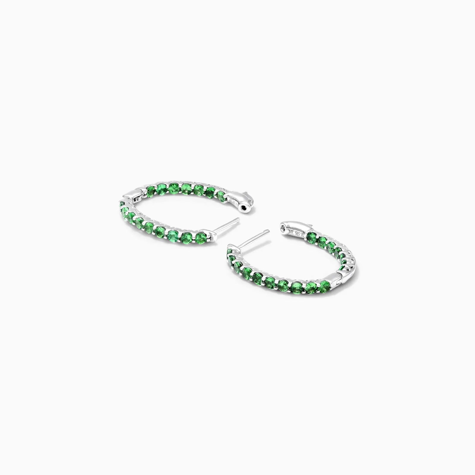 Brinco de Argola em Ouro Branco 18k e Esmeraldas Redondas Luxo