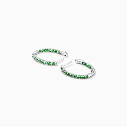 Brinco de Argola em Ouro Branco 18k e Esmeraldas Redondas Luxo