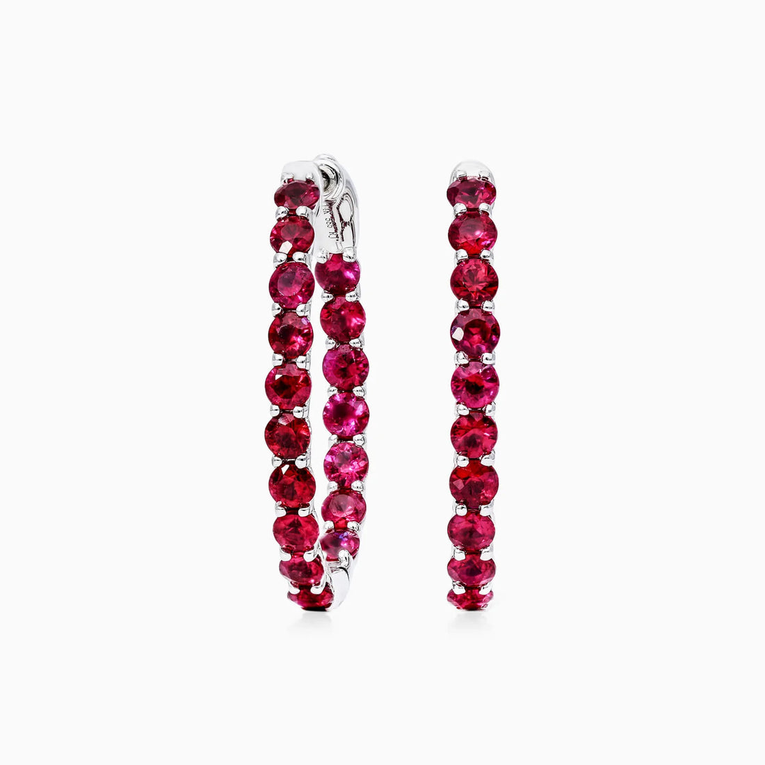 Brinco Argola De Rubis em Ouro 18k Branco De Luxo