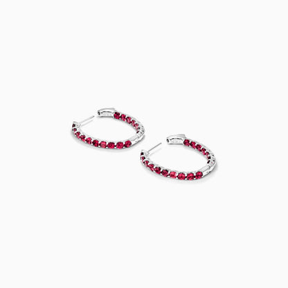 Brinco Argola De Rubis em Ouro 18k Branco De Luxo