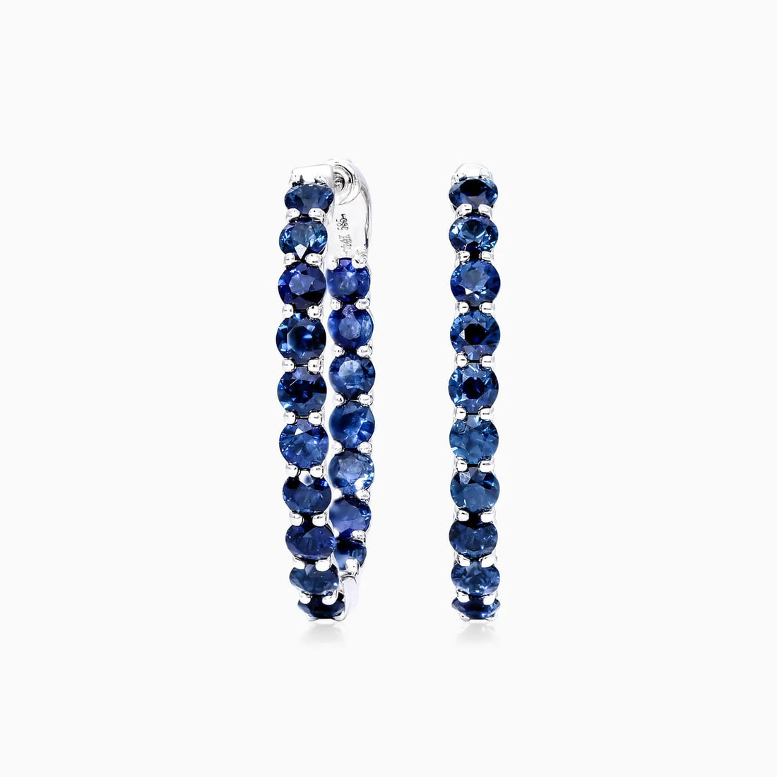 Brinco Argola De Safira Azul em Ouro 18k Branco De Luxo