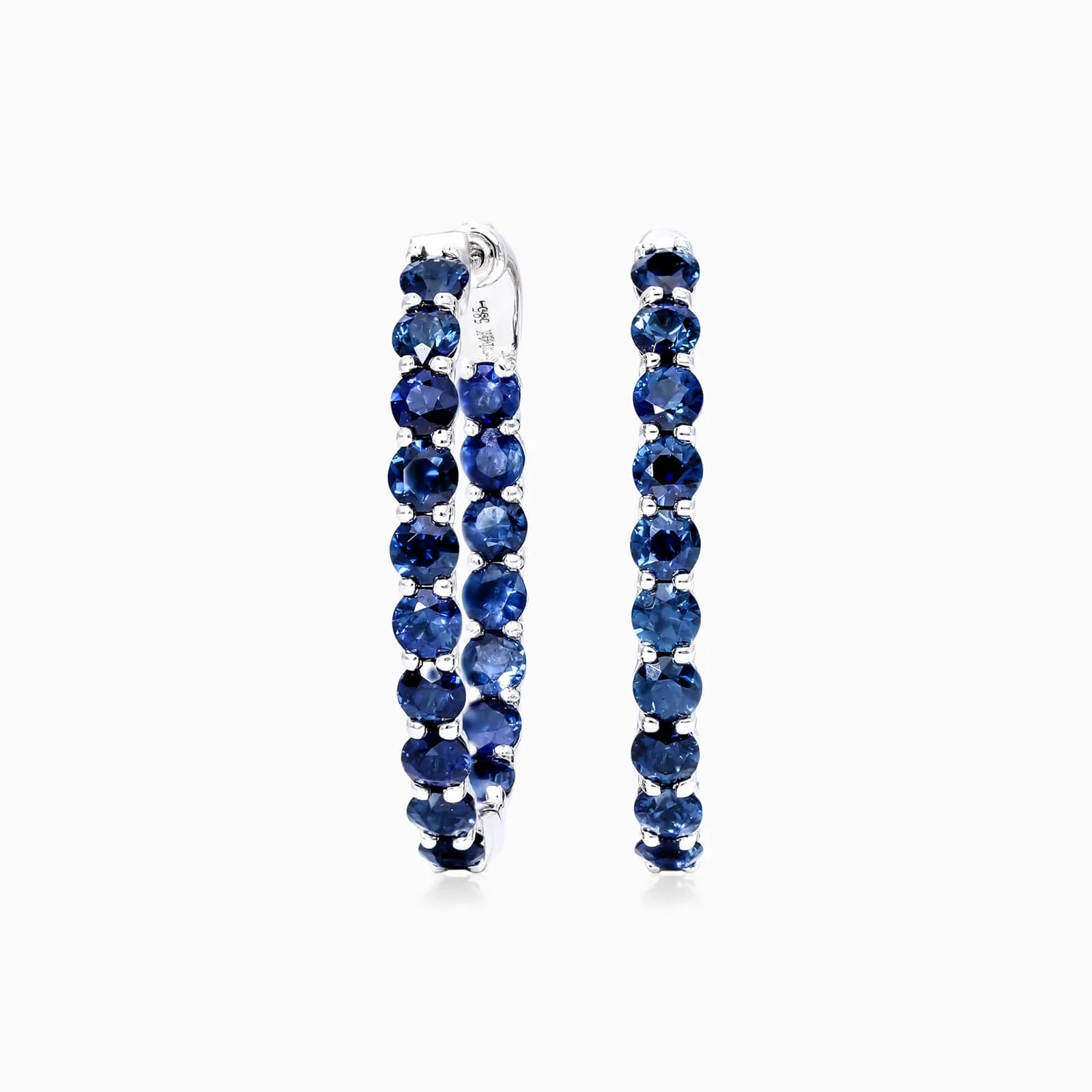 Brinco Argola De Safira Azul em Ouro 18k Branco De Luxo