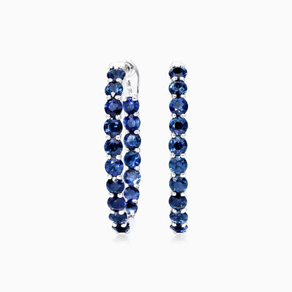 Brinco Argola De Safira Azul em Ouro 18k Branco De Luxo