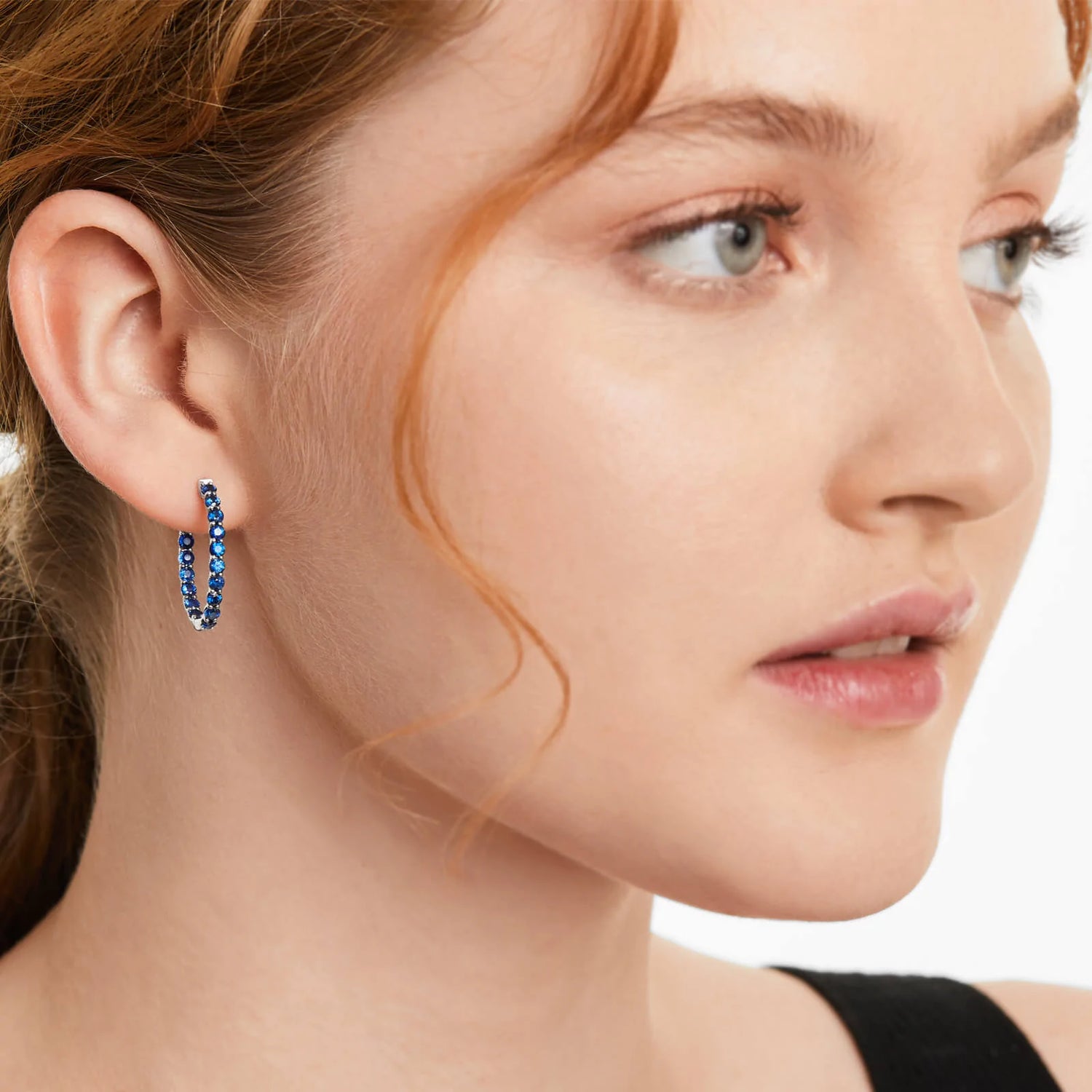 Brinco Argola De Safira Azul em Ouro 18k Branco De Luxo