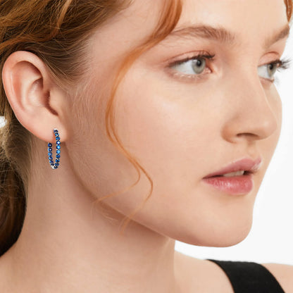 Brinco Argola De Safira Azul em Ouro 18k Branco De Luxo