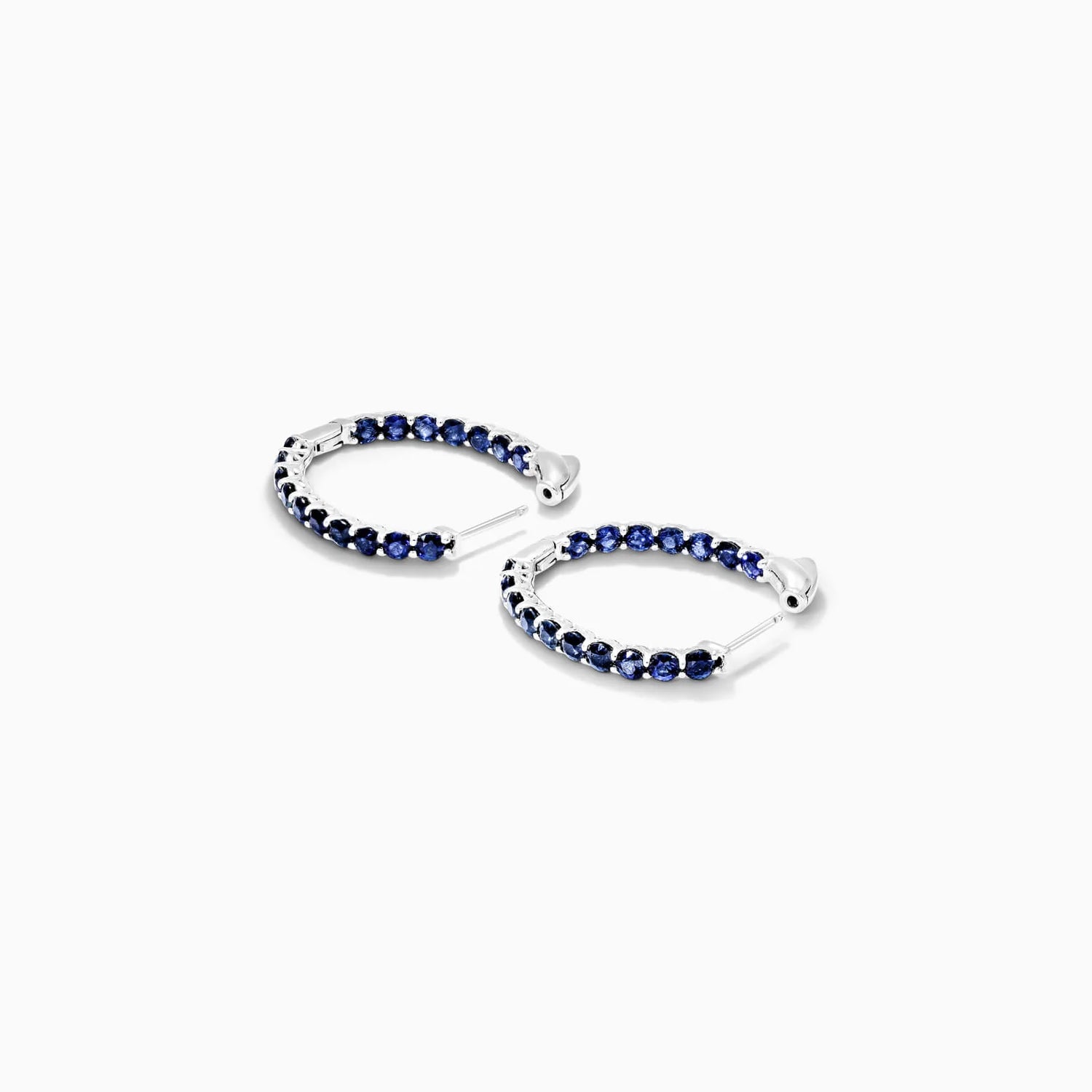 Brinco Argola De Safira Azul em Ouro 18k Branco De Luxo