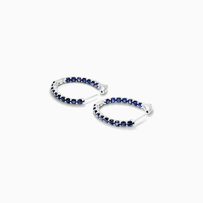 Brinco Argola De Safira Azul em Ouro 18k Branco De Luxo