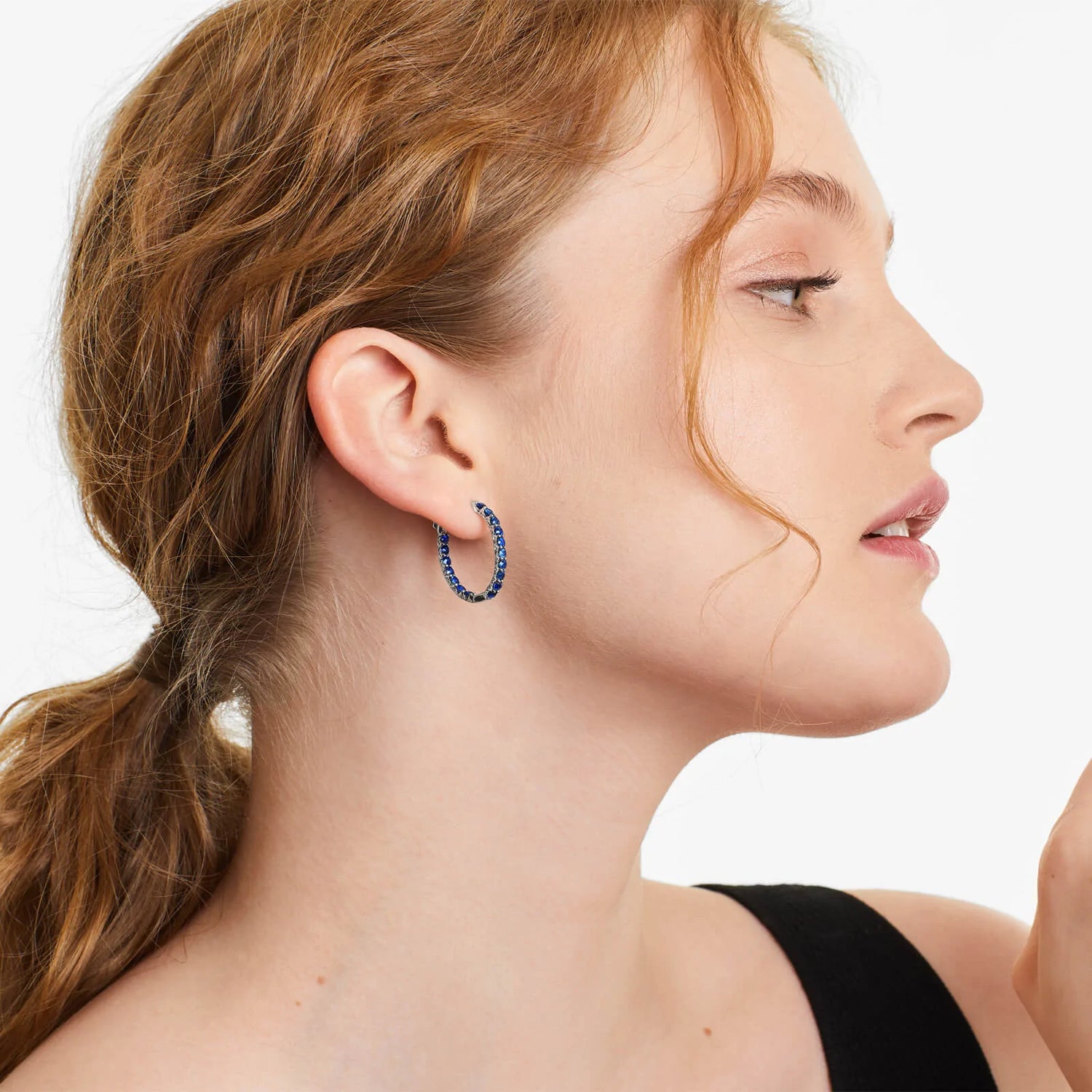 Brinco Argola De Safira Azul em Ouro 18k Branco De Luxo