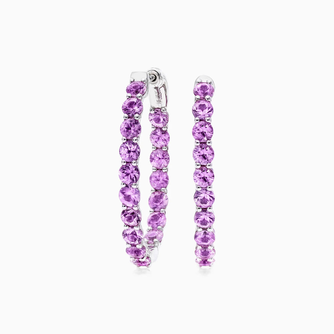 Brinco Argola De Safira Rosa em Ouro 18k Branco De Luxo