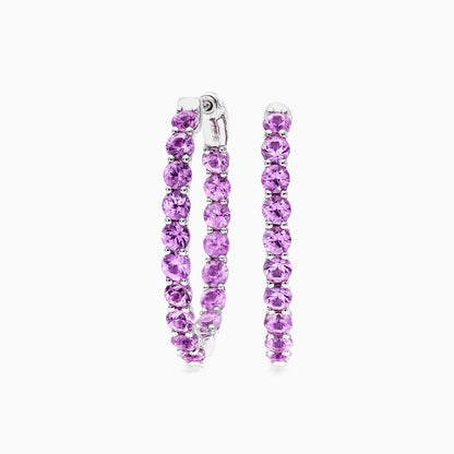 Brinco Argola De Safira Rosa em Ouro 18k Branco De Luxo