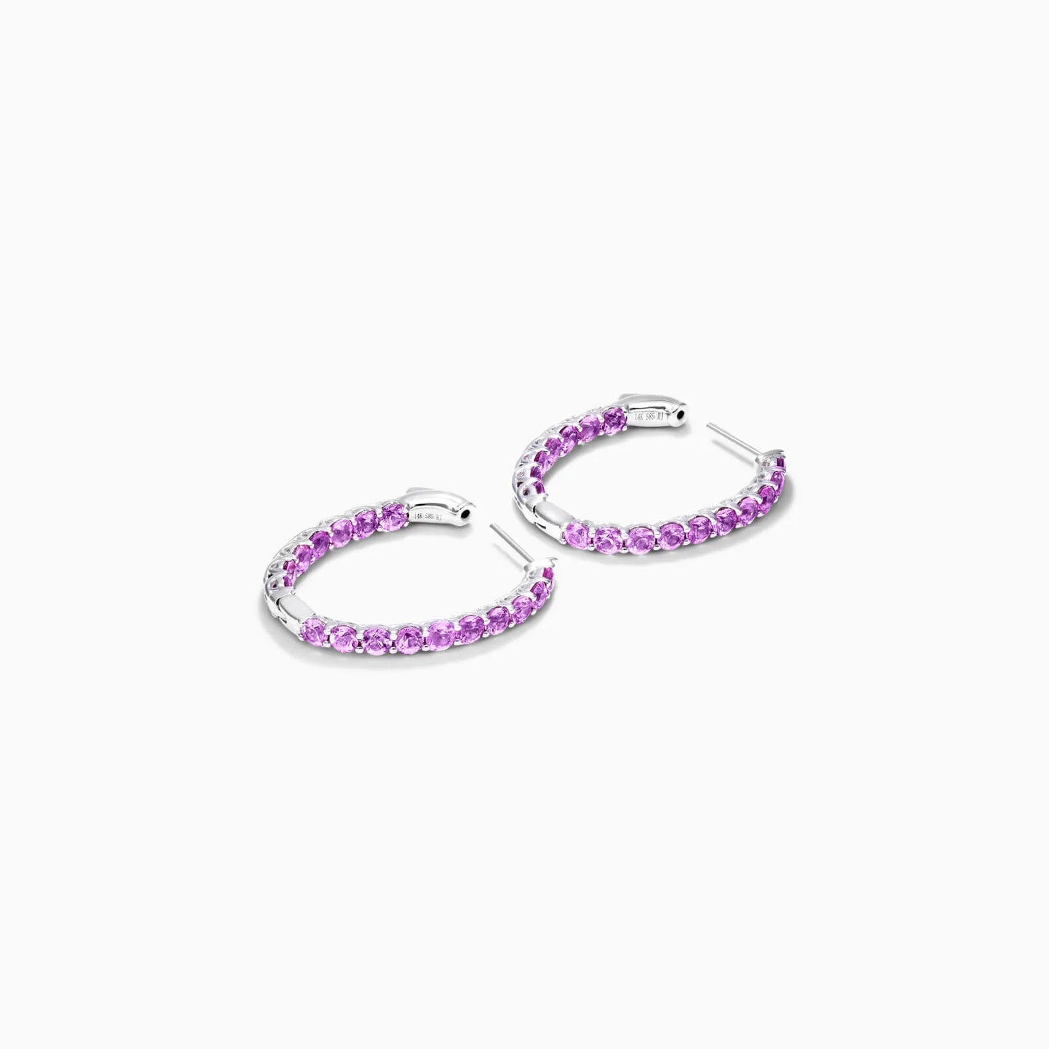 Brinco Argola De Safira Rosa em Ouro 18k Branco De Luxo