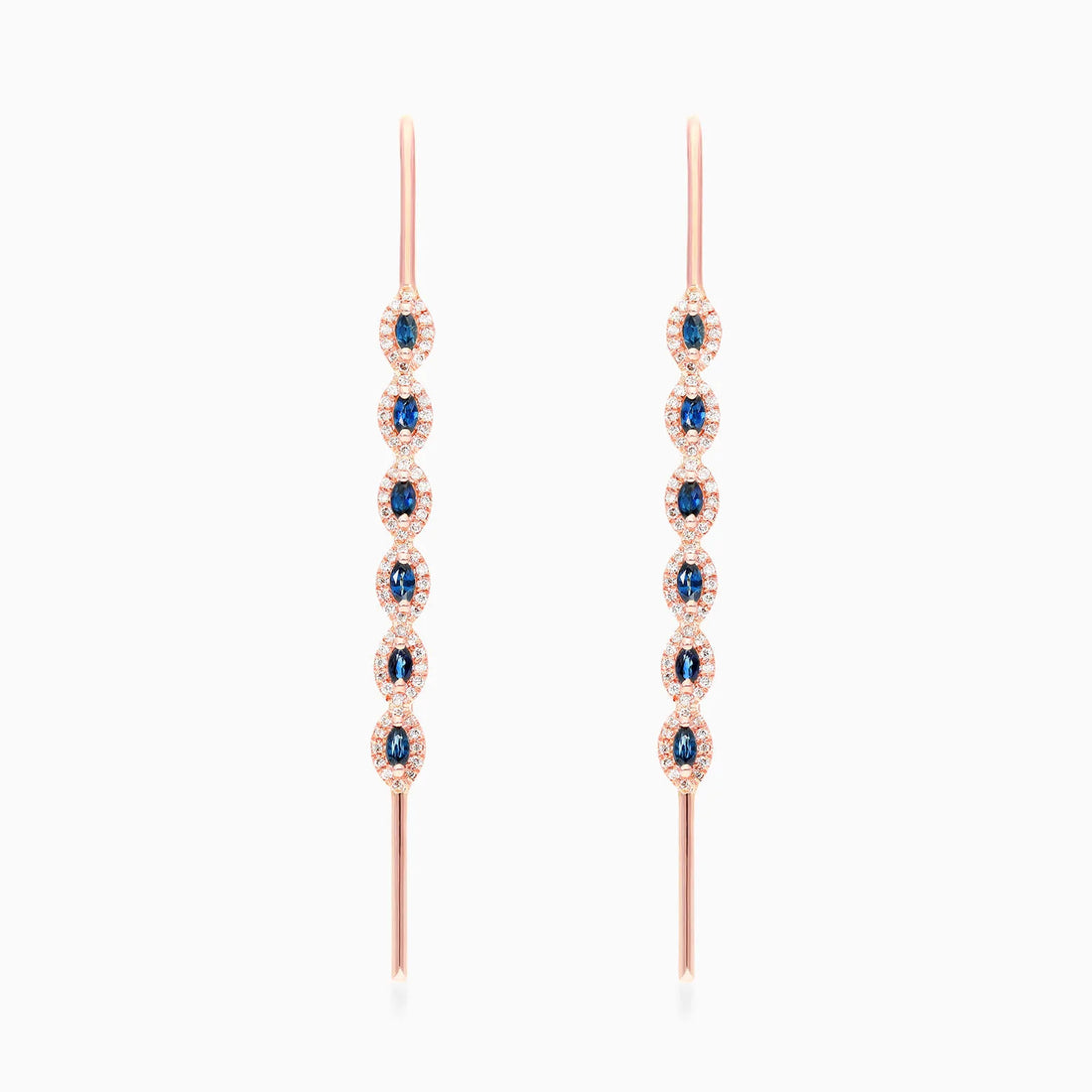 Brinco De Ouro Rosa 18k Safiras Marquesa e Diamantes Redondos