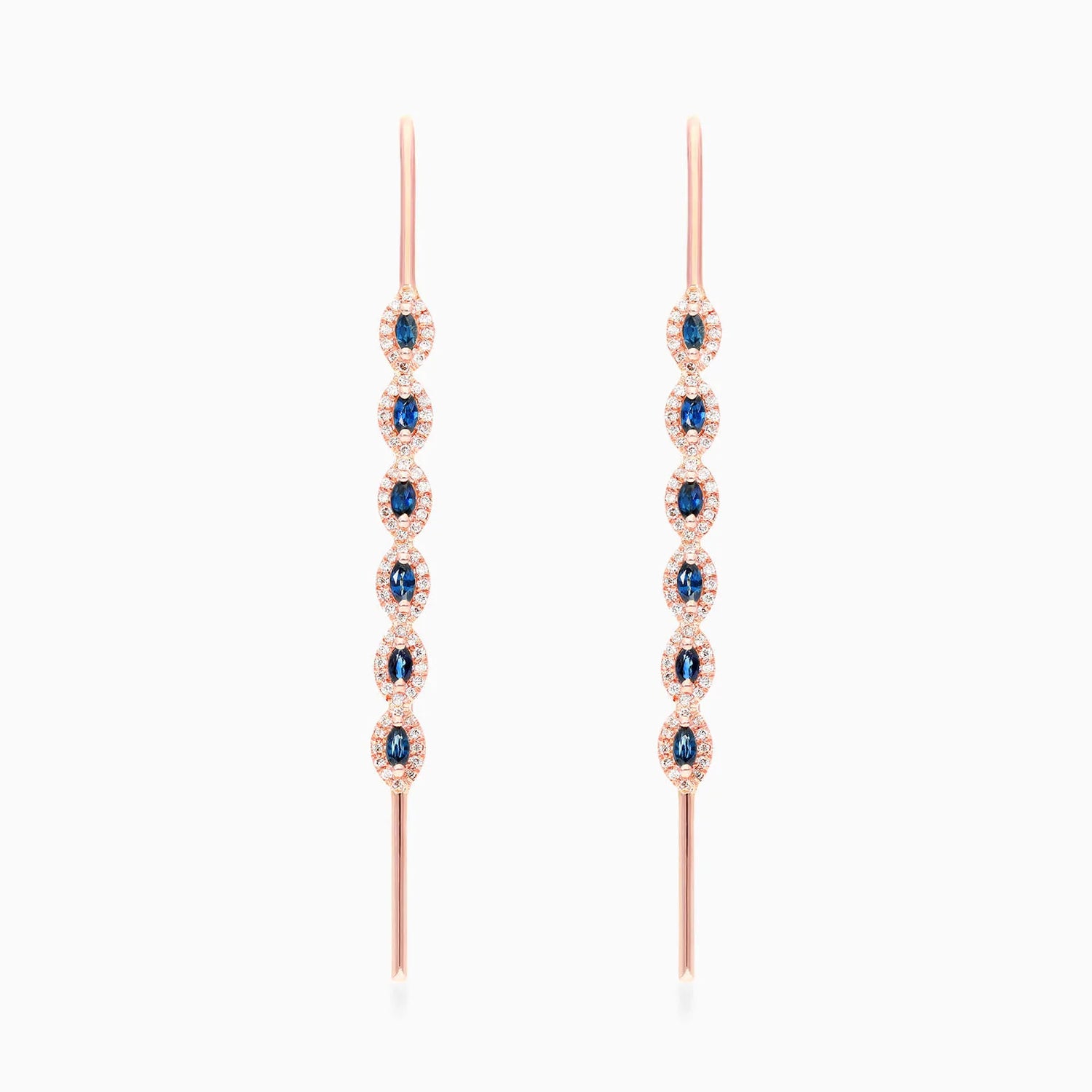 Brinco De Ouro Rosa 18k Safiras Marquesa e Diamantes Redondos