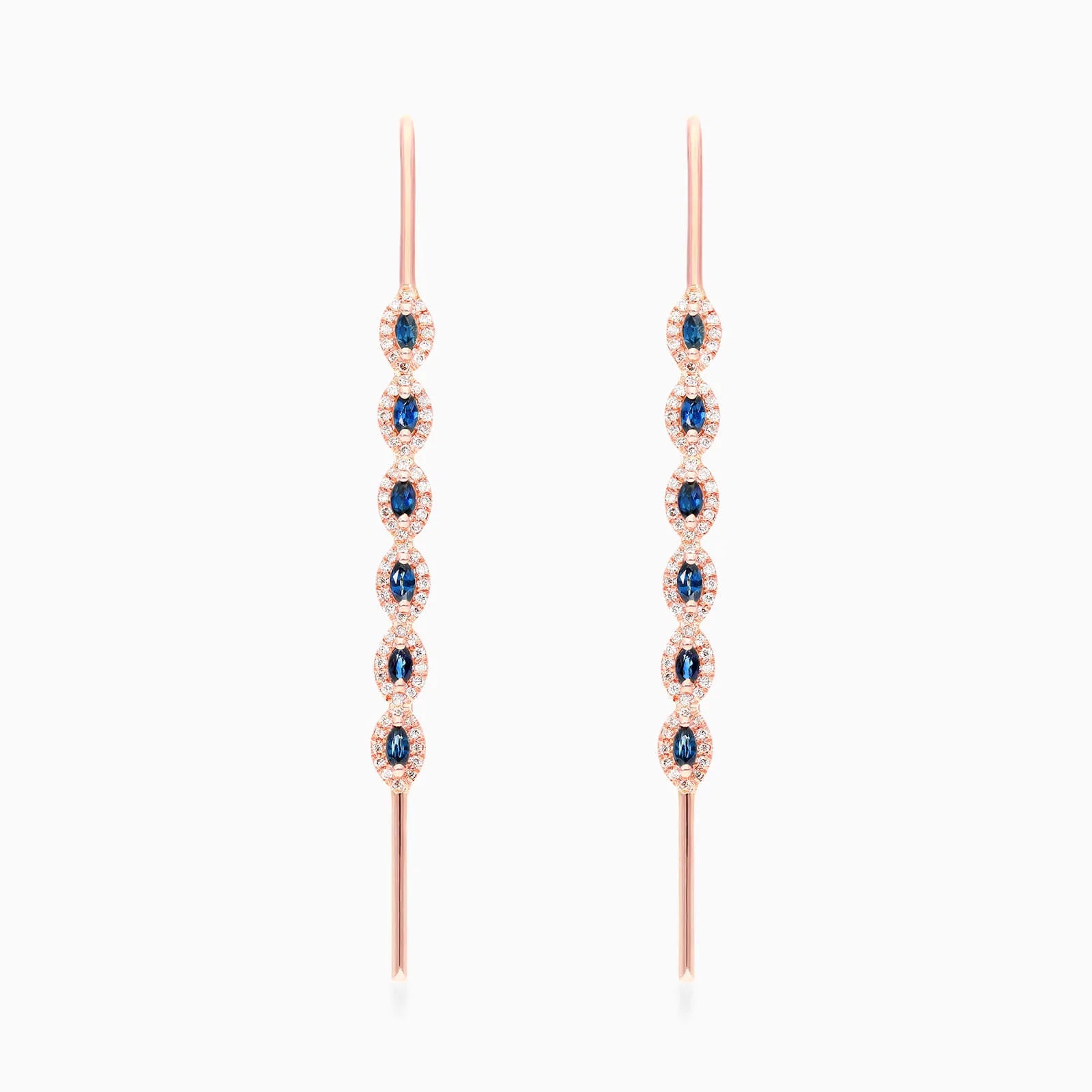 Brinco De Ouro Rosa 18k Safiras Marquesa e Diamantes Redondos