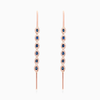 Brinco De Ouro Rosa 18k Safiras Marquesa e Diamantes Redondos
