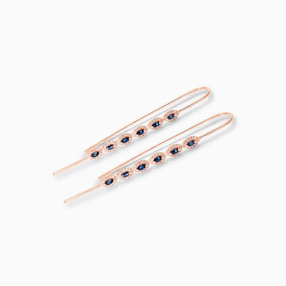 Brinco De Ouro Rosa 18k Safiras Marquesa e Diamantes Redondos