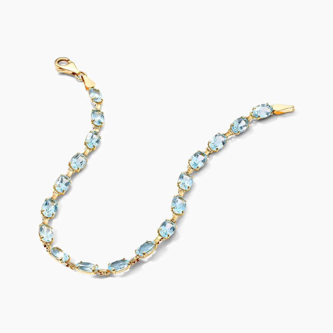 Pulseira Feminina de Ouro Amarelo 18k Topazio Azul Luxo