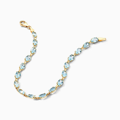 Pulseira Feminina de Ouro Amarelo 18k Topazio Azul Luxo