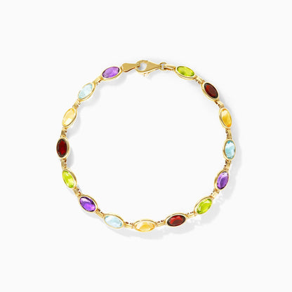 Pulseira Feminina de Ouro Amarelo 18k Pedras Coloridas de Luxo