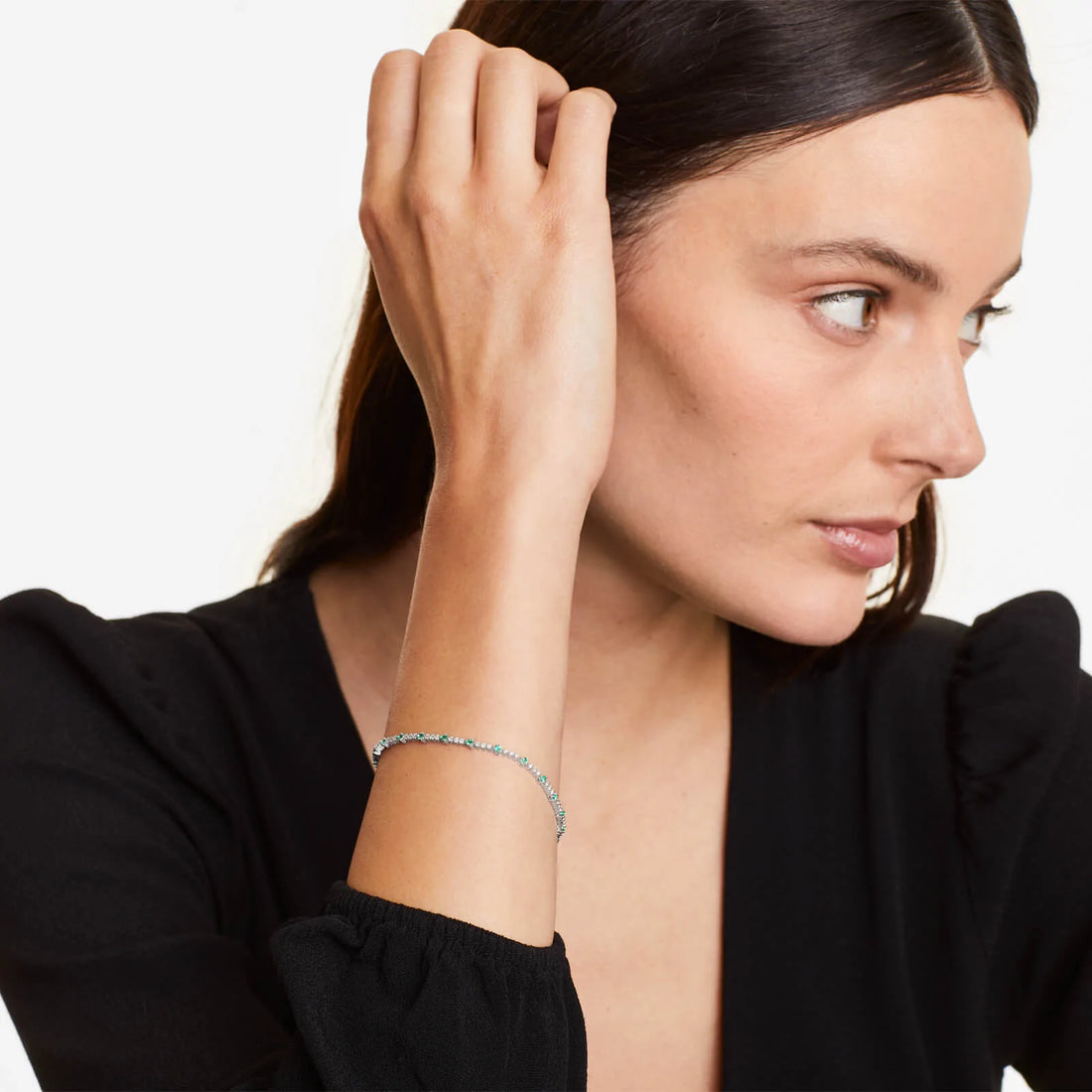 Pulseira Riviera Feminina de Ouro 18k Diamantes e Esmeralda Luxo