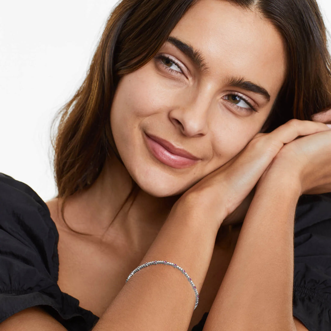 Pulseira Riviera Feminina de Ouro 18k Diamantes e Rubi Luxo