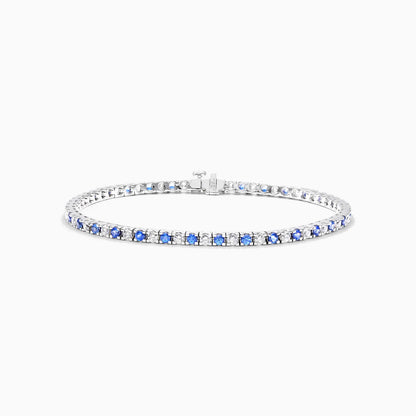 Pulseira Riviera Feminina Alternada de Ouro 18k Diamantes e Safira