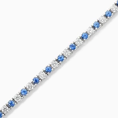 Pulseira Riviera Feminina Alternada de Ouro 18k Diamantes e Safira