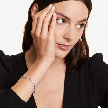 Pulseira Riviera Feminina Alternada de Ouro 18k Diamantes e Safira