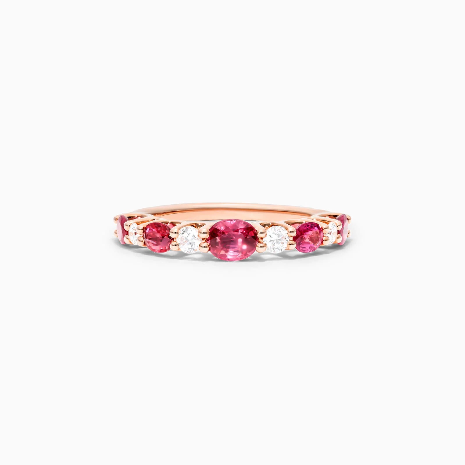 Anel De Ouro Rosa 18k Alternado Rubis E Diamantes