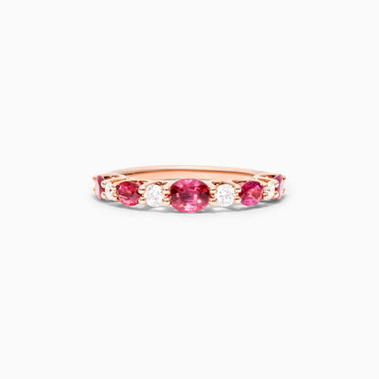 Anel De Ouro Rosa 18k Alternado Rubis E Diamantes