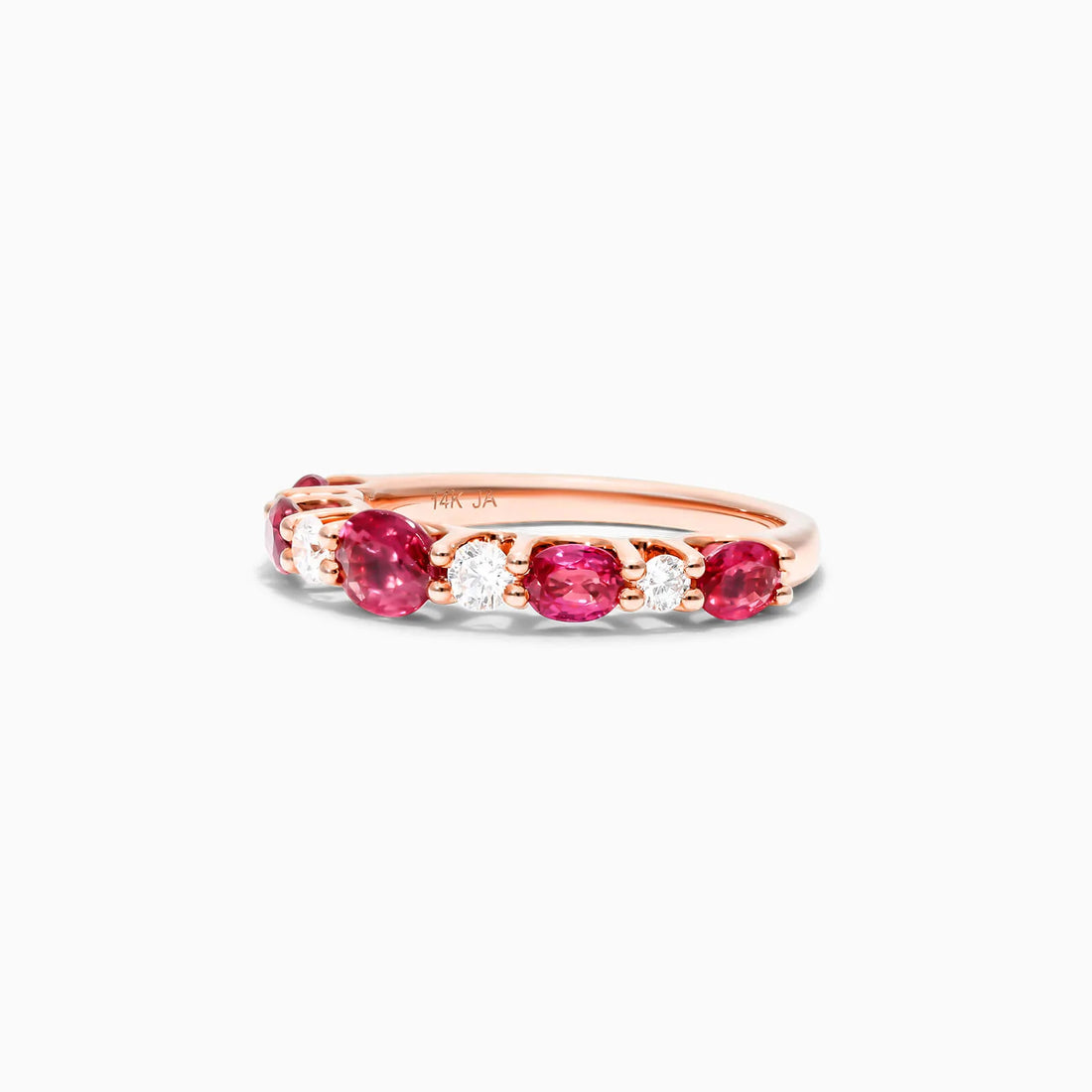 Anel De Ouro Rosa 18k Alternado Rubis E Diamantes
