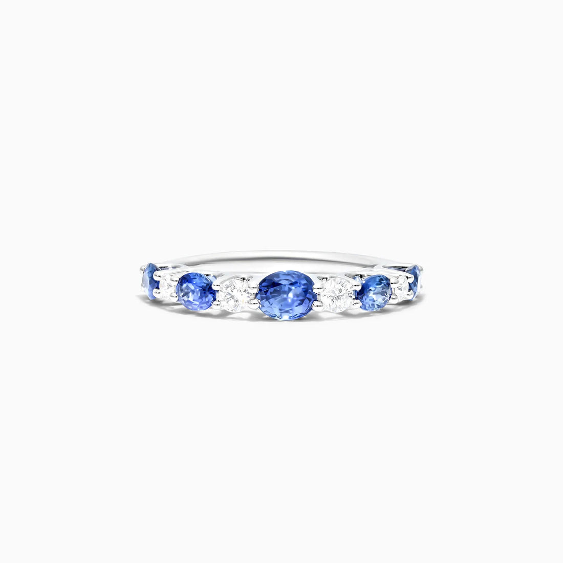 Anel De Ouro Branco 18k Alternado Safiras Azuis E Diamantes