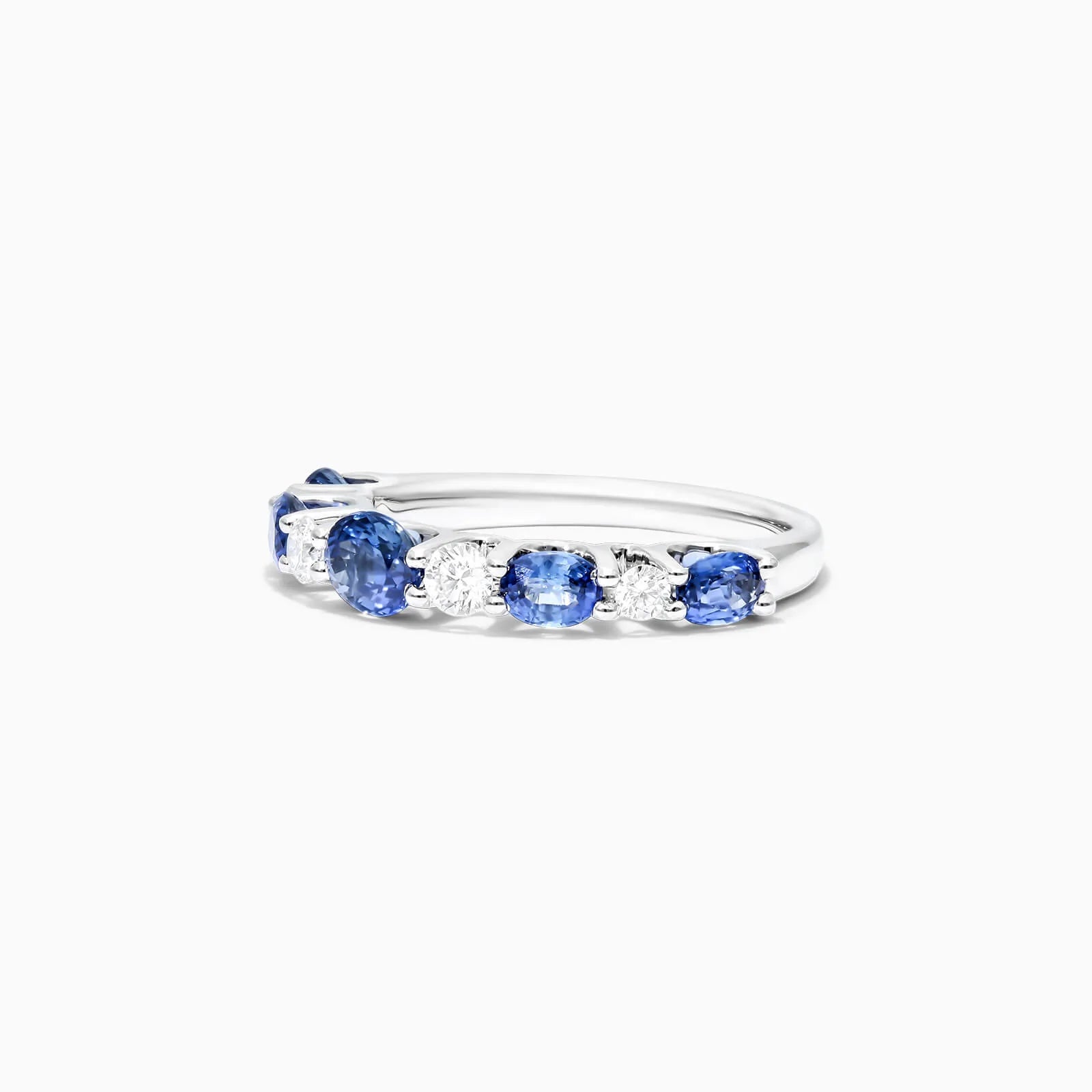 Anel De Ouro Branco 18k Alternado Safiras Azuis E Diamantes