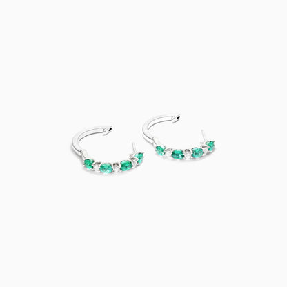 Brinco De Ouro Branco 18k Argola Alternada de Esmeraldas e Diamantes