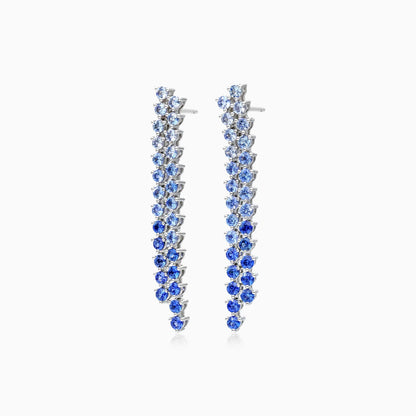 Brinco de Ouro 18k Cascata de Safiras Azuis Luxo Feminino