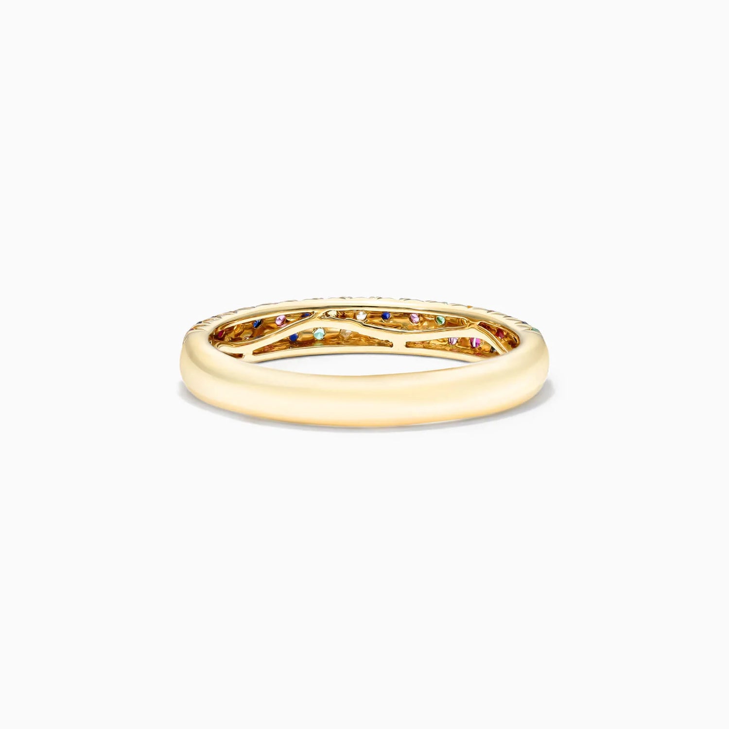 Anel  aparador De Ouro Amarelo 18k Fileira Dupla de Safiras Coloridas