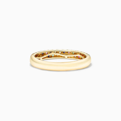 Anel  aparador De Ouro Amarelo 18k Fileira Dupla de Safiras Coloridas
